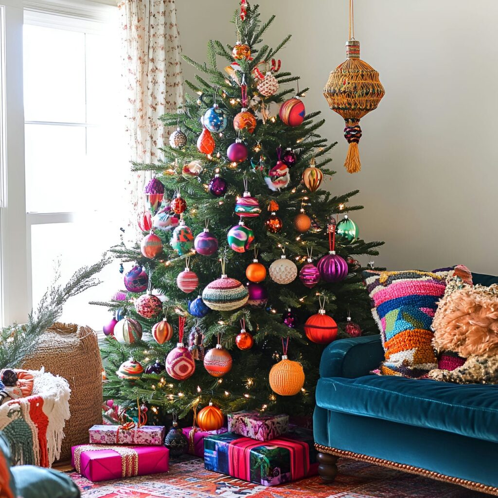 06. Boho Multi-Colored Christmas Tree with Eclectic Accents