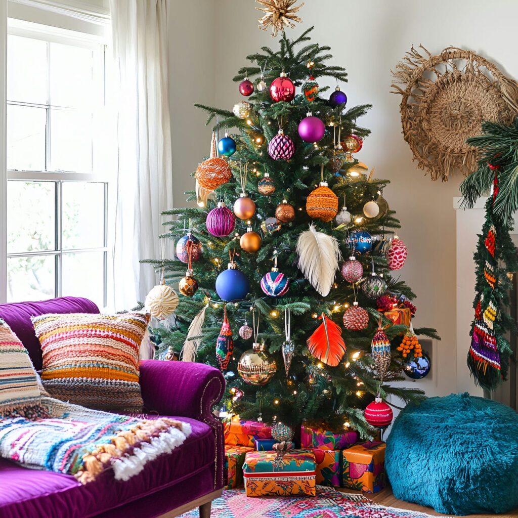 06. Boho Multi-Colored Christmas Tree with Eclectic Accents