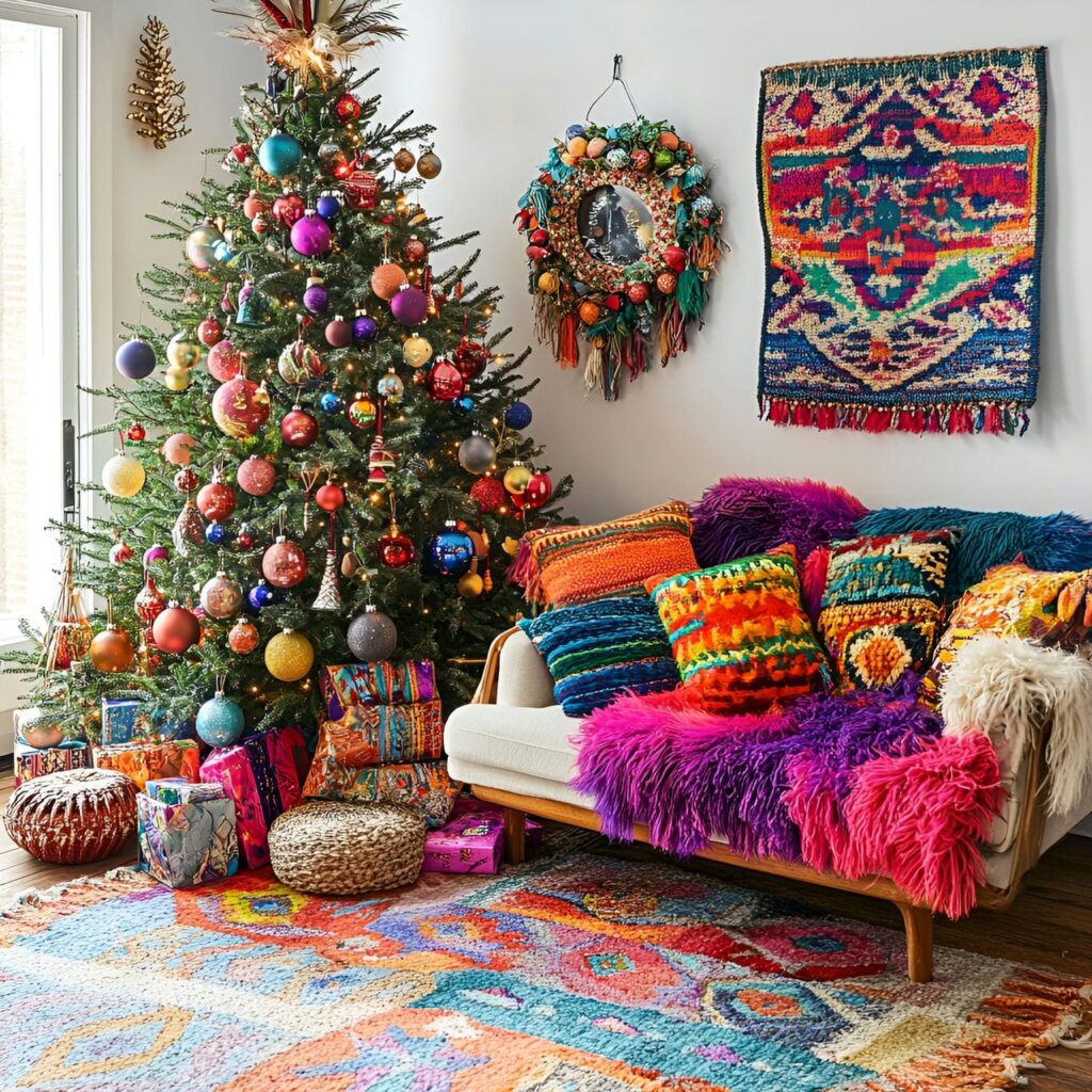 06. Boho Multi-Colored Christmas Tree with Eclectic Accents