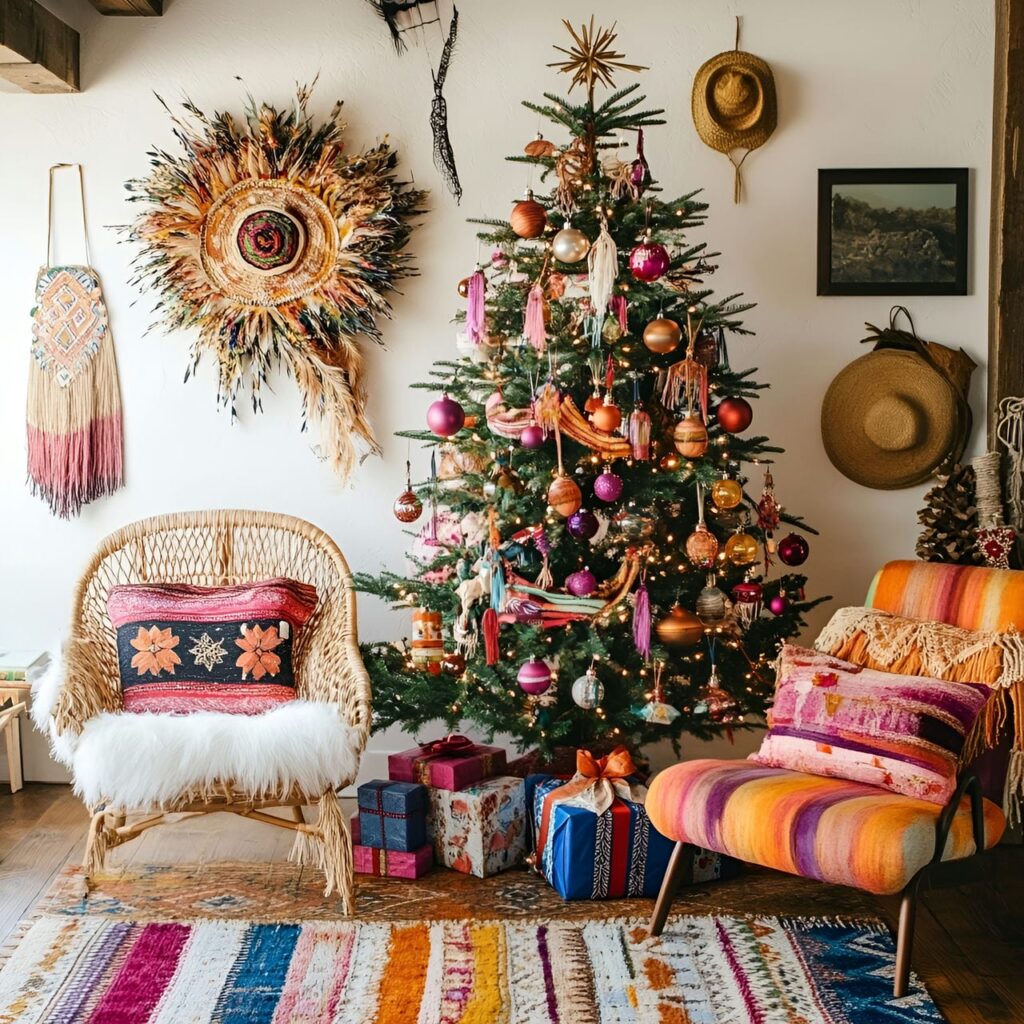 06. Boho Multi-Colored Christmas Tree with Eclectic Accents