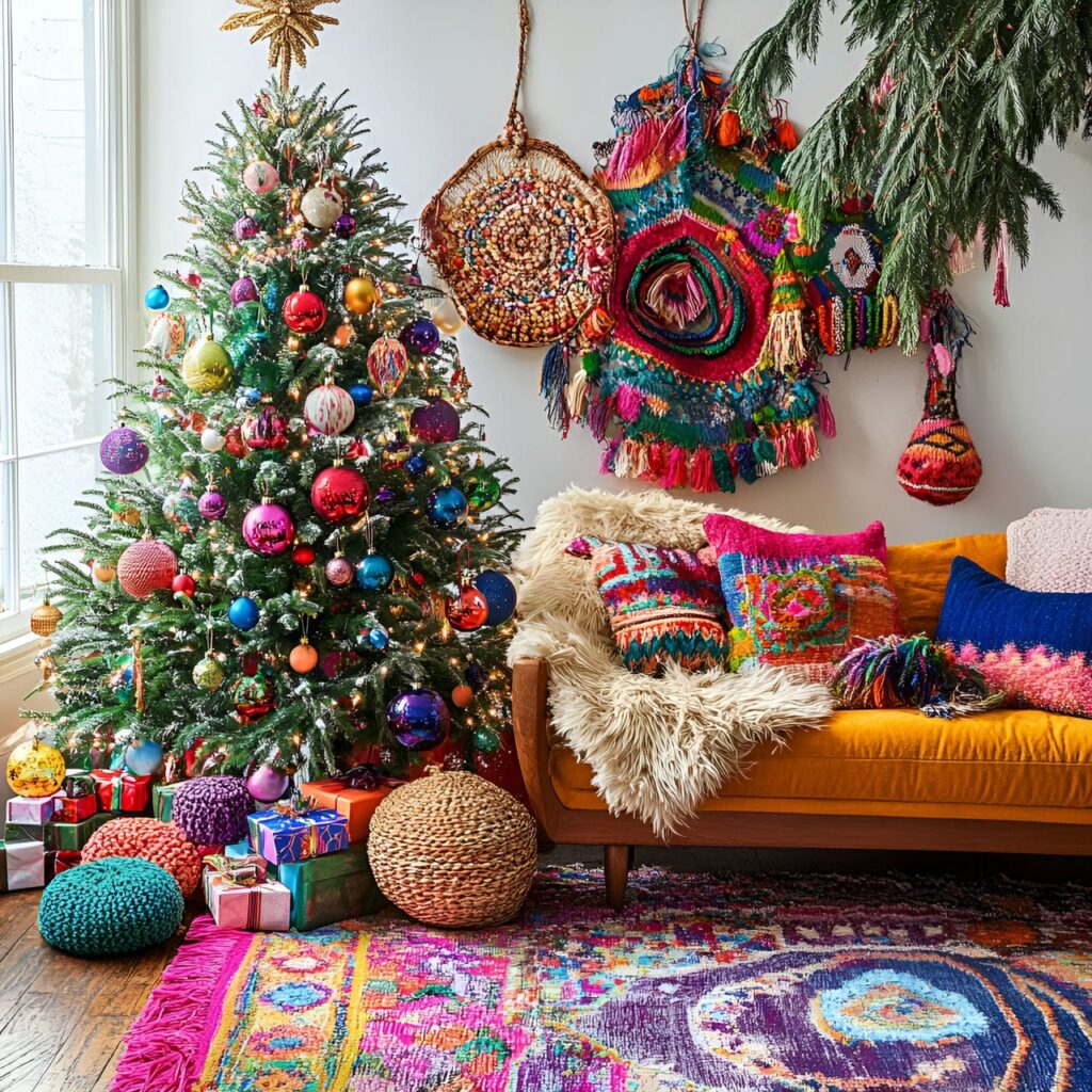 06. Boho Multi-Colored Christmas Tree with Eclectic Accents