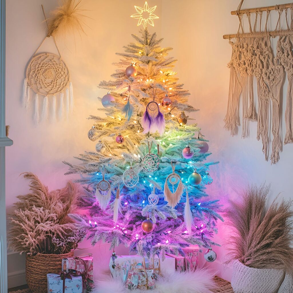 16. Boho Rainbow Light Tree with a Relaxed Rainbow Gradient