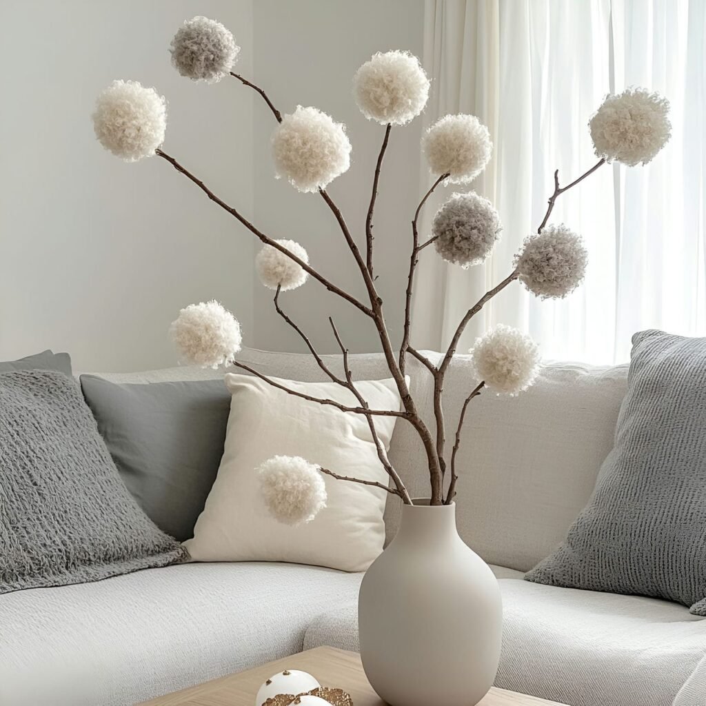 29. Branch Tree with Neutral Pom-Poms with a Subdued Look