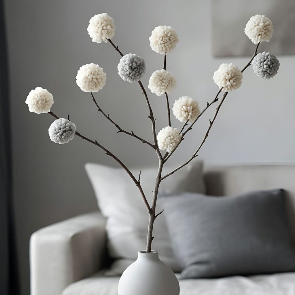 29. Branch Tree with Neutral Pom-Poms with a Subdued Look