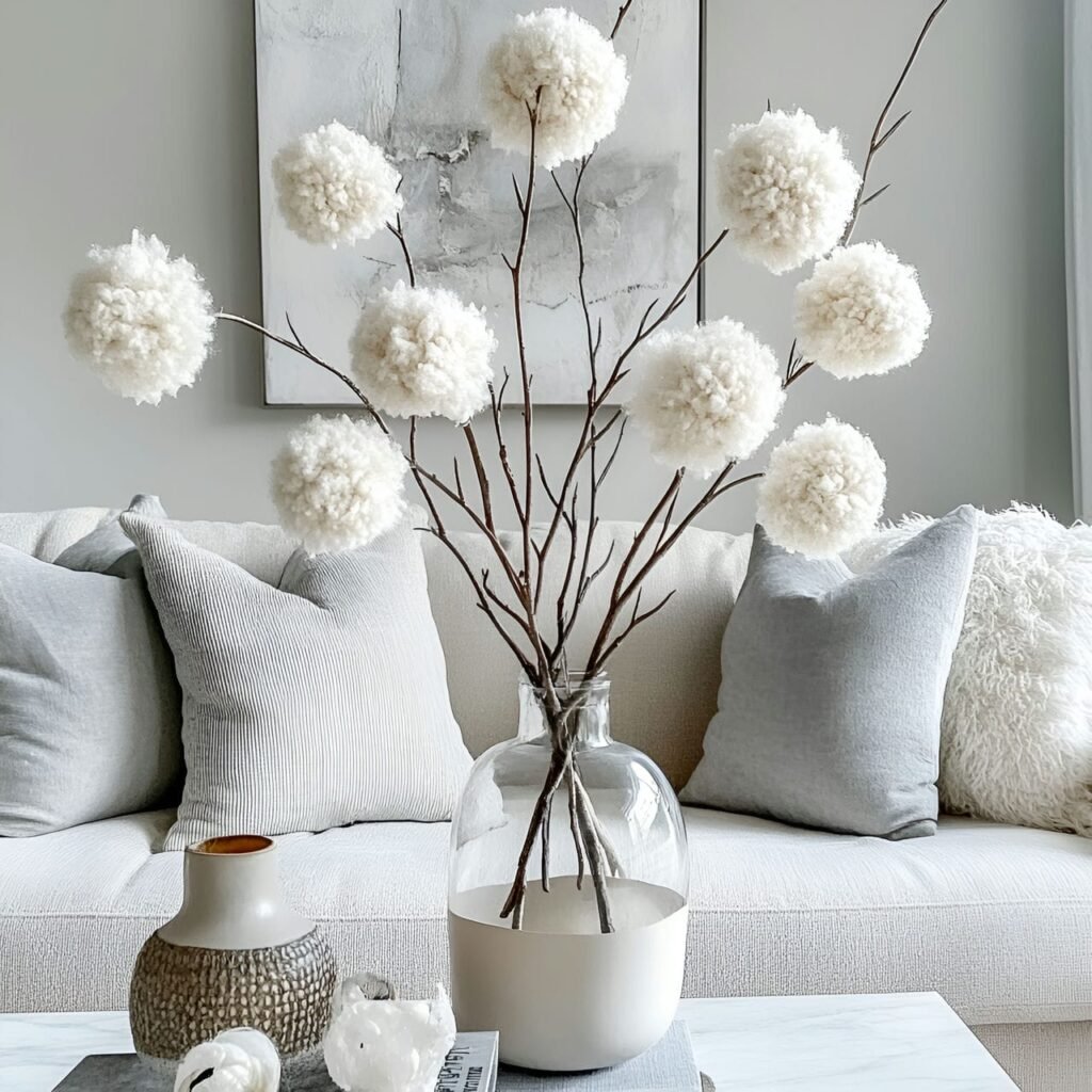 29. Branch Tree with Neutral Pom-Poms with a Subdued Look