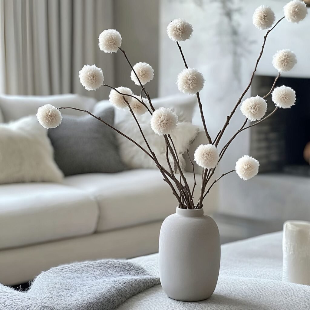 29. Branch Tree with Neutral Pom-Poms with a Subdued Look