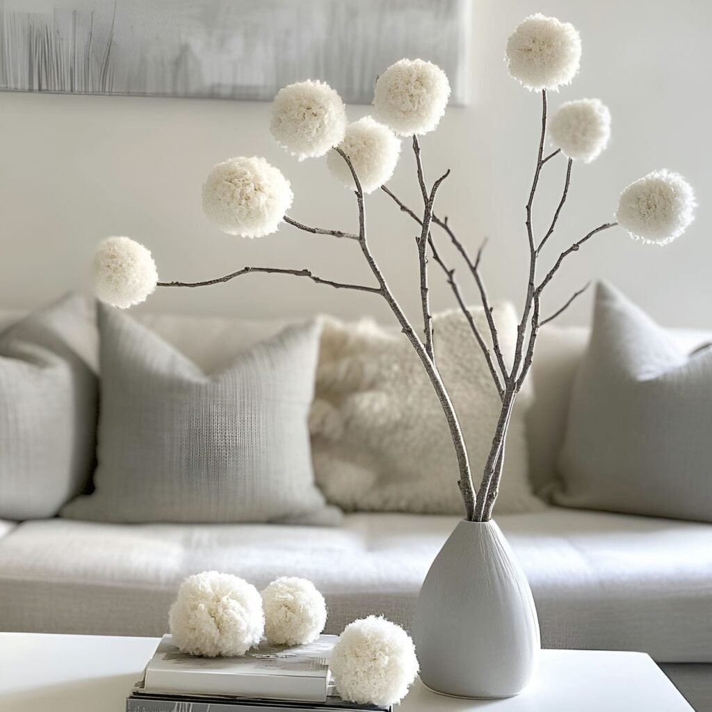 29. Branch Tree with Neutral Pom-Poms with a Subdued Look