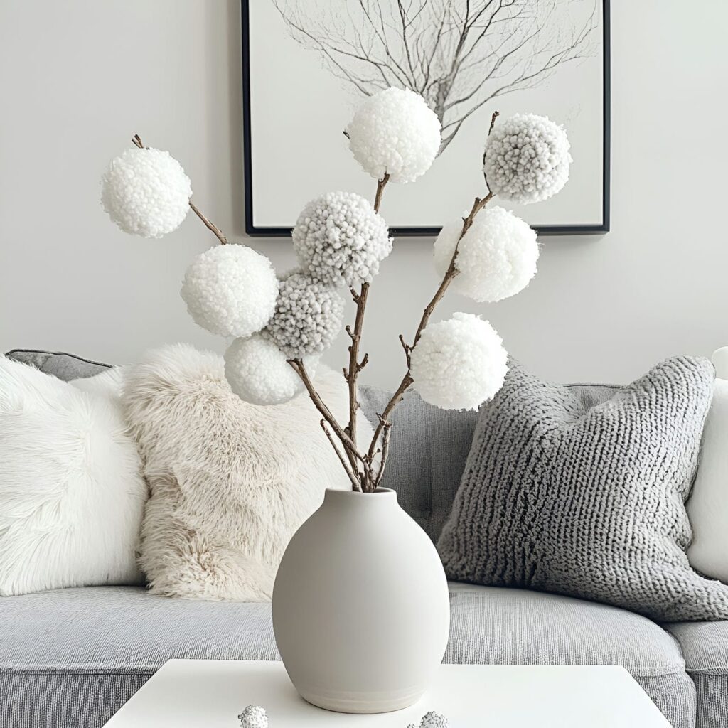 29. Branch Tree with Neutral Pom-Poms with a Subdued Look