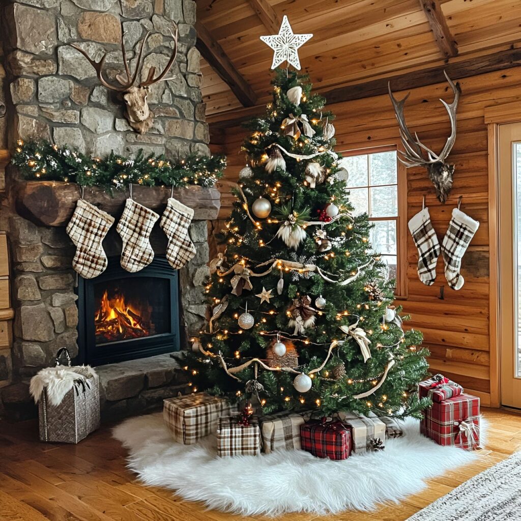 20. Cabin Comfort Tree with Rope Garlands and Antler Ornaments