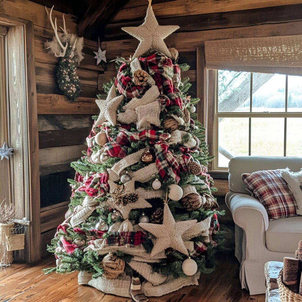 20. Cabin Comfort Tree with Rope Garlands and Antler Ornaments