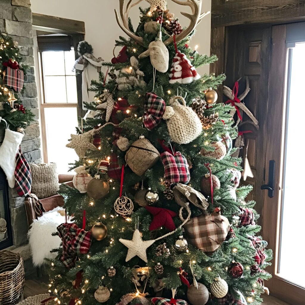 20. Cabin Comfort Tree with Rope Garlands and Antler Ornaments