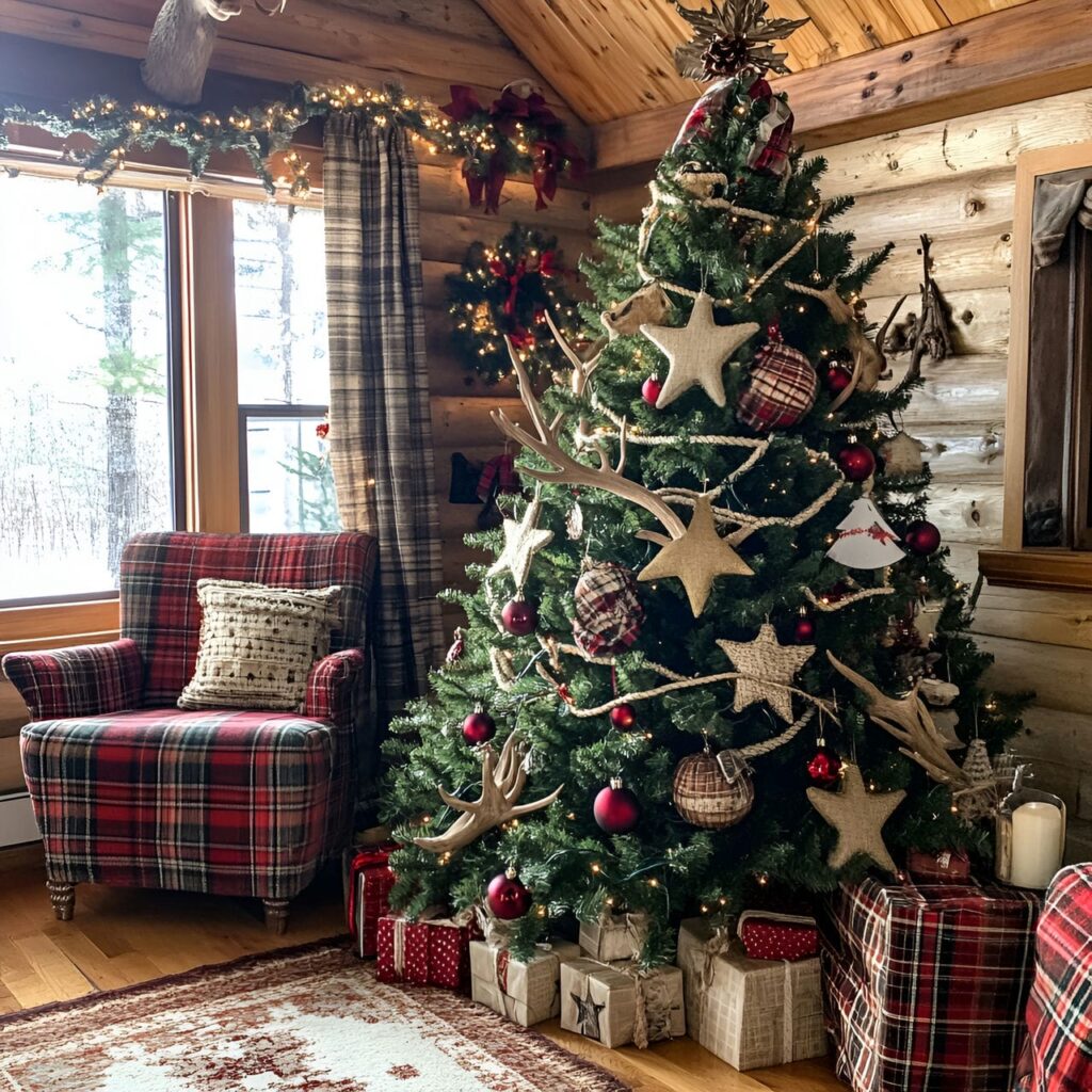 20. Cabin Comfort Tree with Rope Garlands and Antler Ornaments