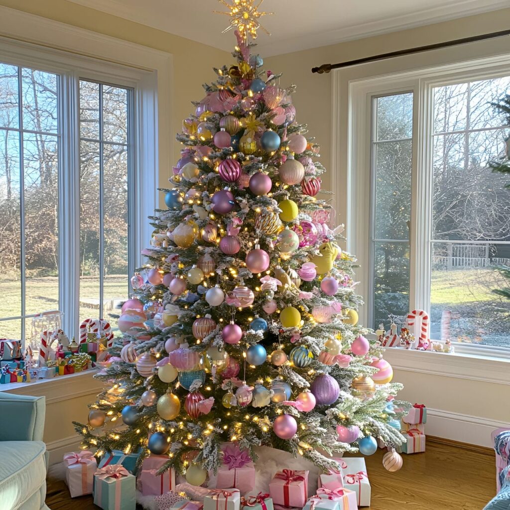 05. Candy-Colored Christmas Tree with Pastel Ornaments