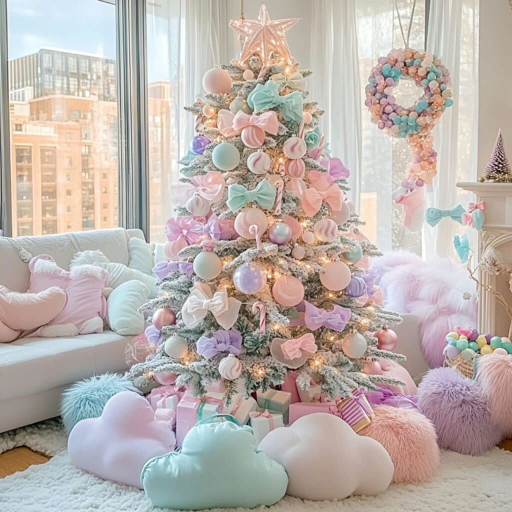 03. Candyland Pastel Christmas Tree with Candy-Shaped Ornaments