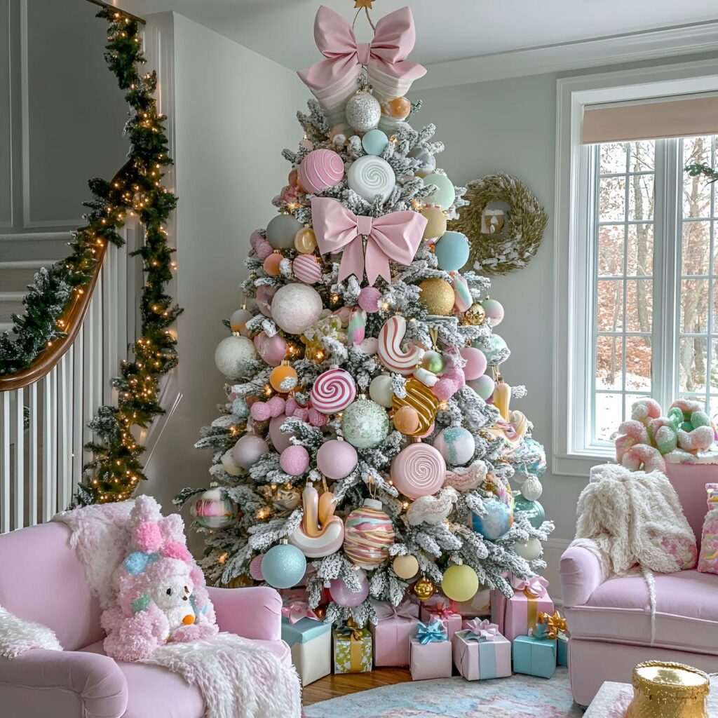 03. Candyland Pastel Christmas Tree with Candy-Shaped Ornaments