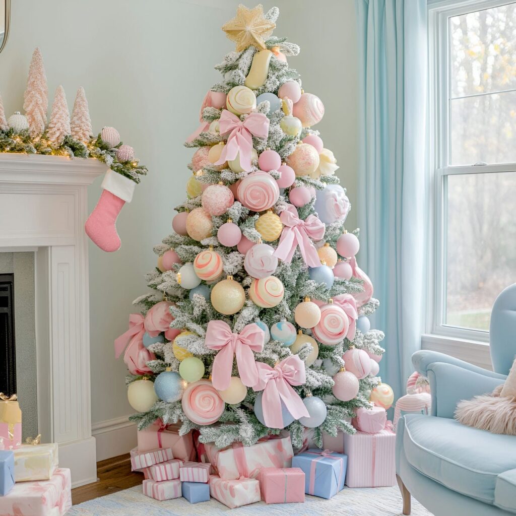 03. Candyland Pastel Christmas Tree with Candy-Shaped Ornaments