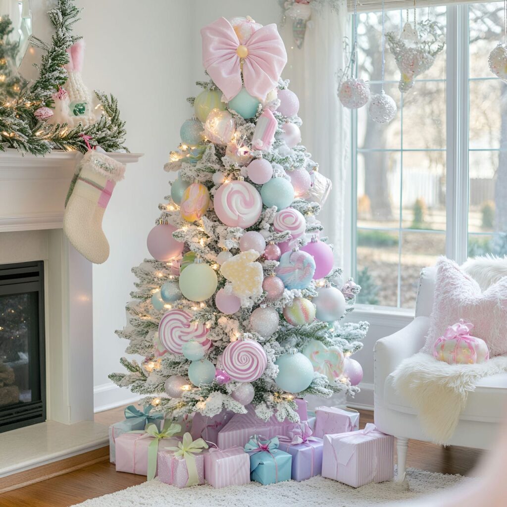 03. Candyland Pastel Christmas Tree with Candy-Shaped Ornaments