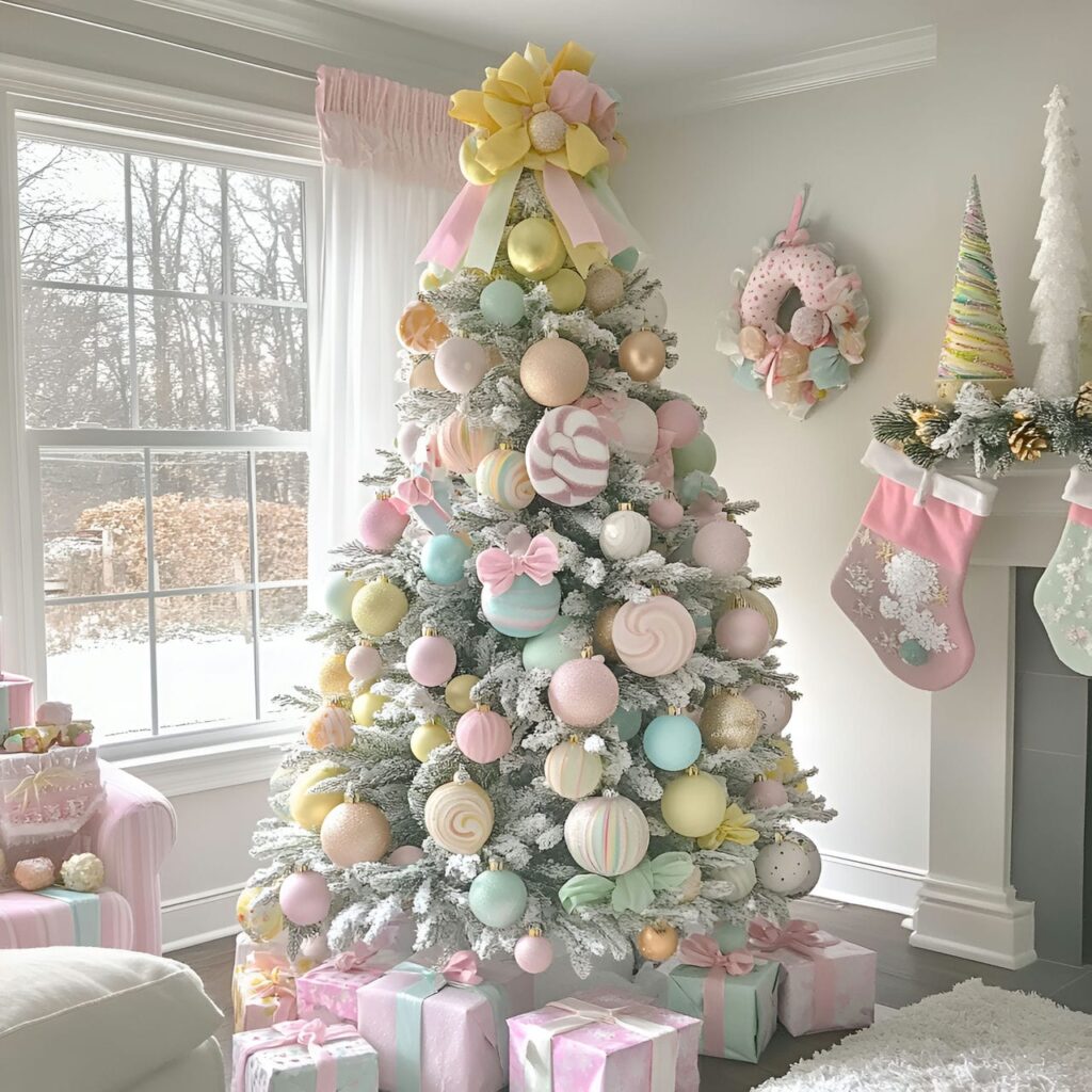 03. Candyland Pastel Christmas Tree with Candy-Shaped Ornaments