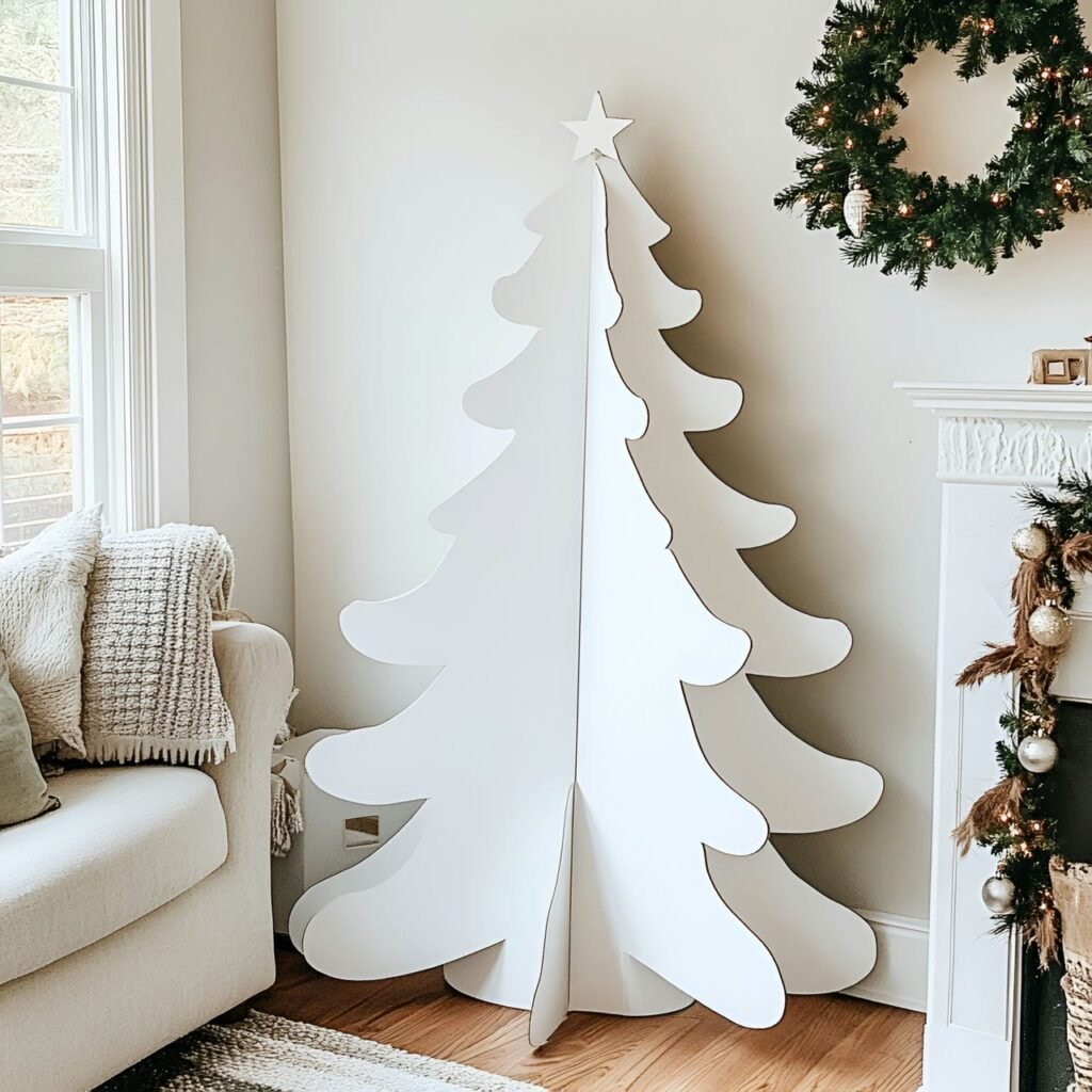 27. Cardboard Cutout Tree with Matte Holiday Silhouette