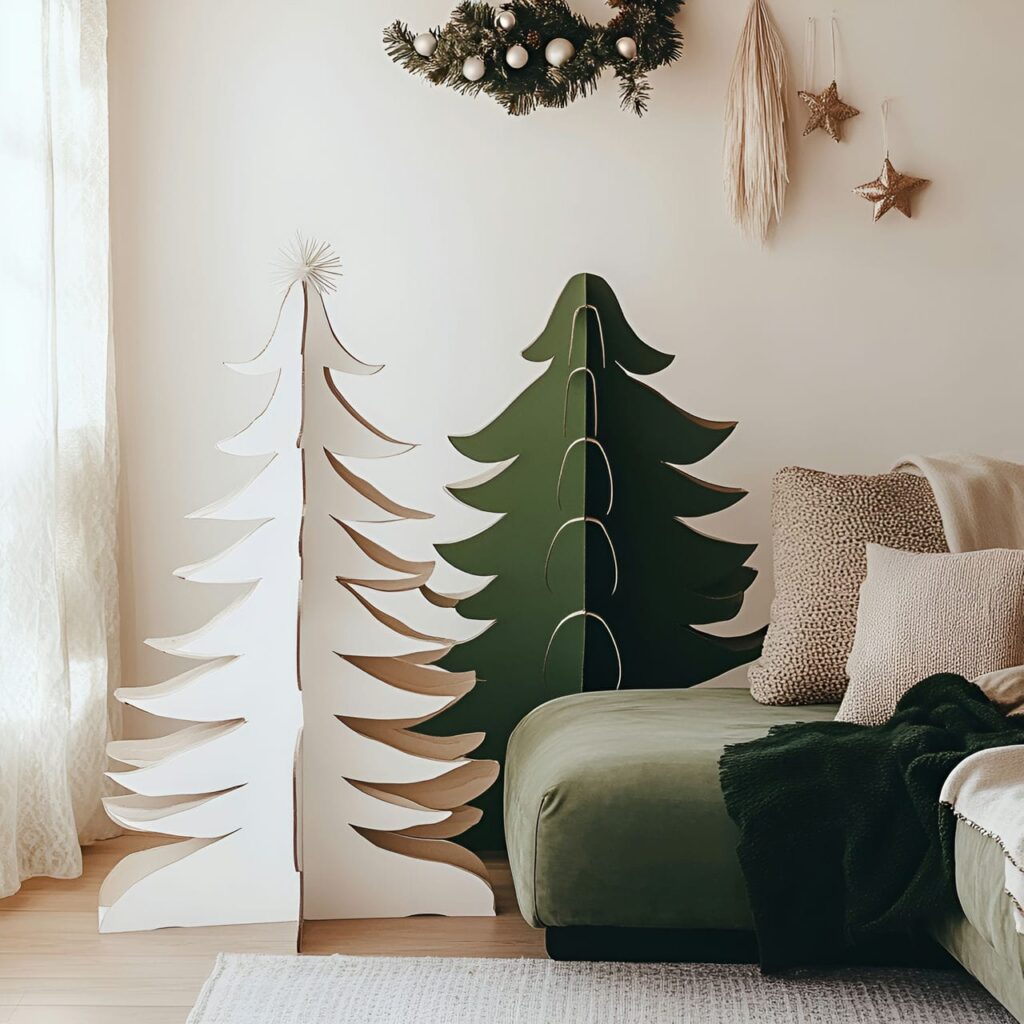 27. Cardboard Cutout Tree with Matte Holiday Silhouette