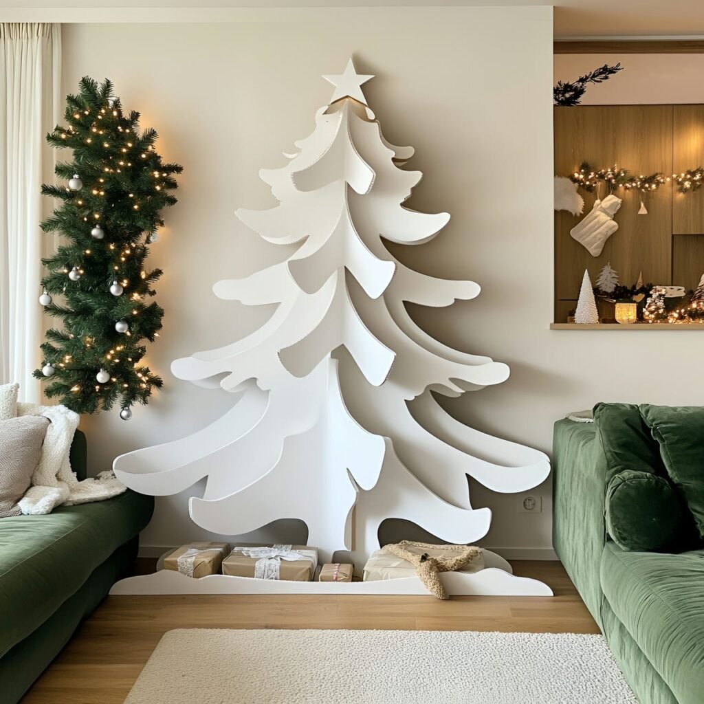 27. Cardboard Cutout Tree with Matte Holiday Silhouette