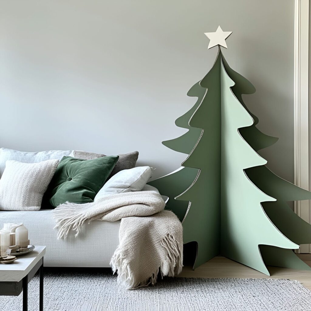 27. Cardboard Cutout Tree with Matte Holiday Silhouette