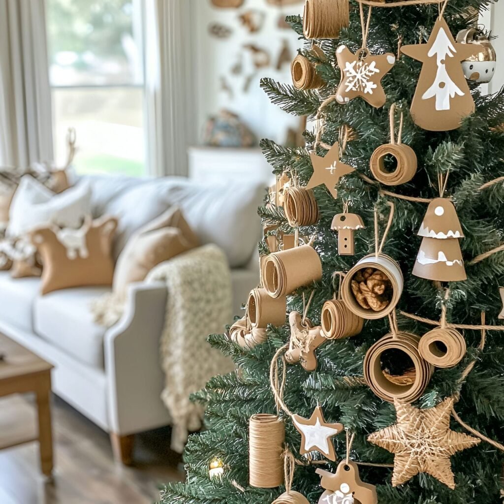 28. Cardboard Tube Ornament Tree with Painted Holiday Figures