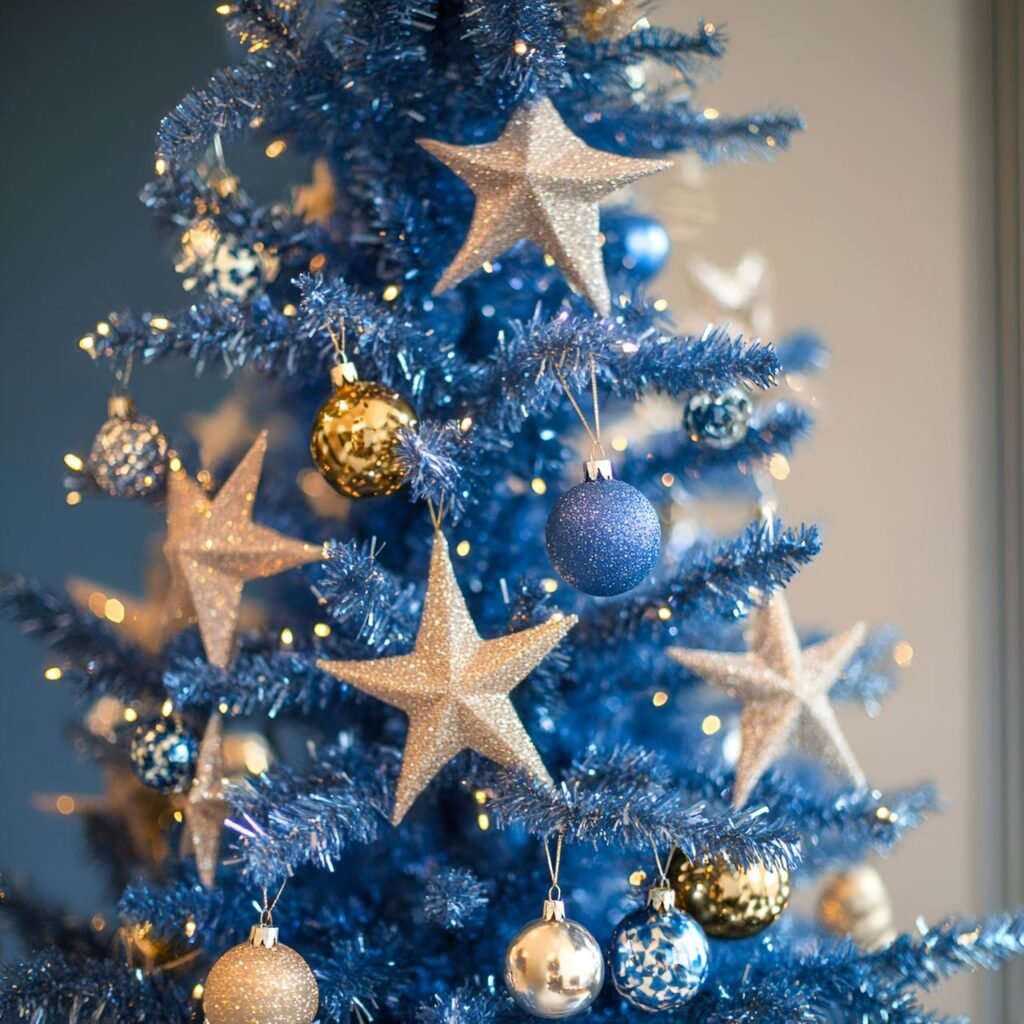 14. Celestial-themed Christmas Tree with Starry Night Decorations