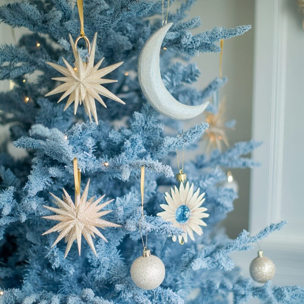 14. Celestial-themed Christmas Tree with Starry Night Decorations