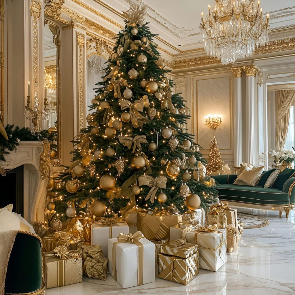 14. Champagne & Gold Opulence Tree with Velvet Ribbons