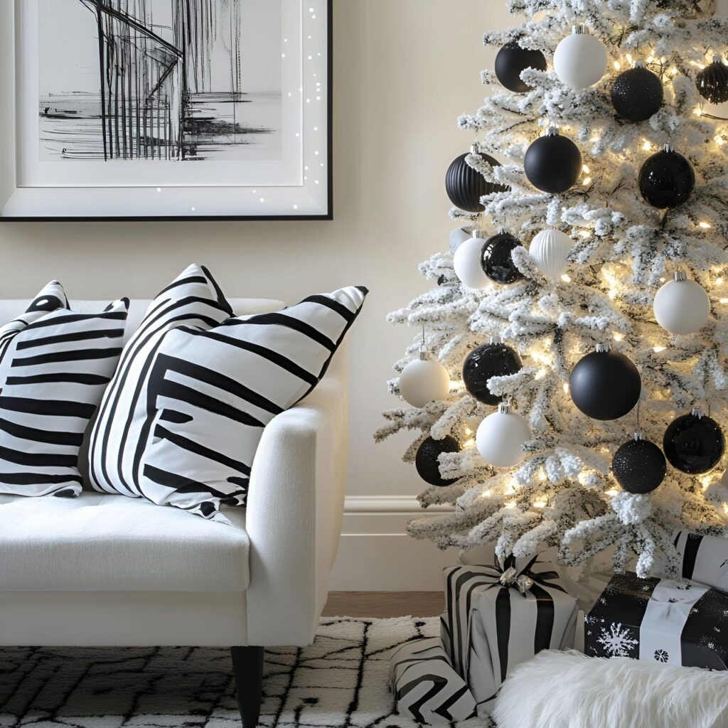 17. Chic Monochrome Light Tree with Minimalist Black & White