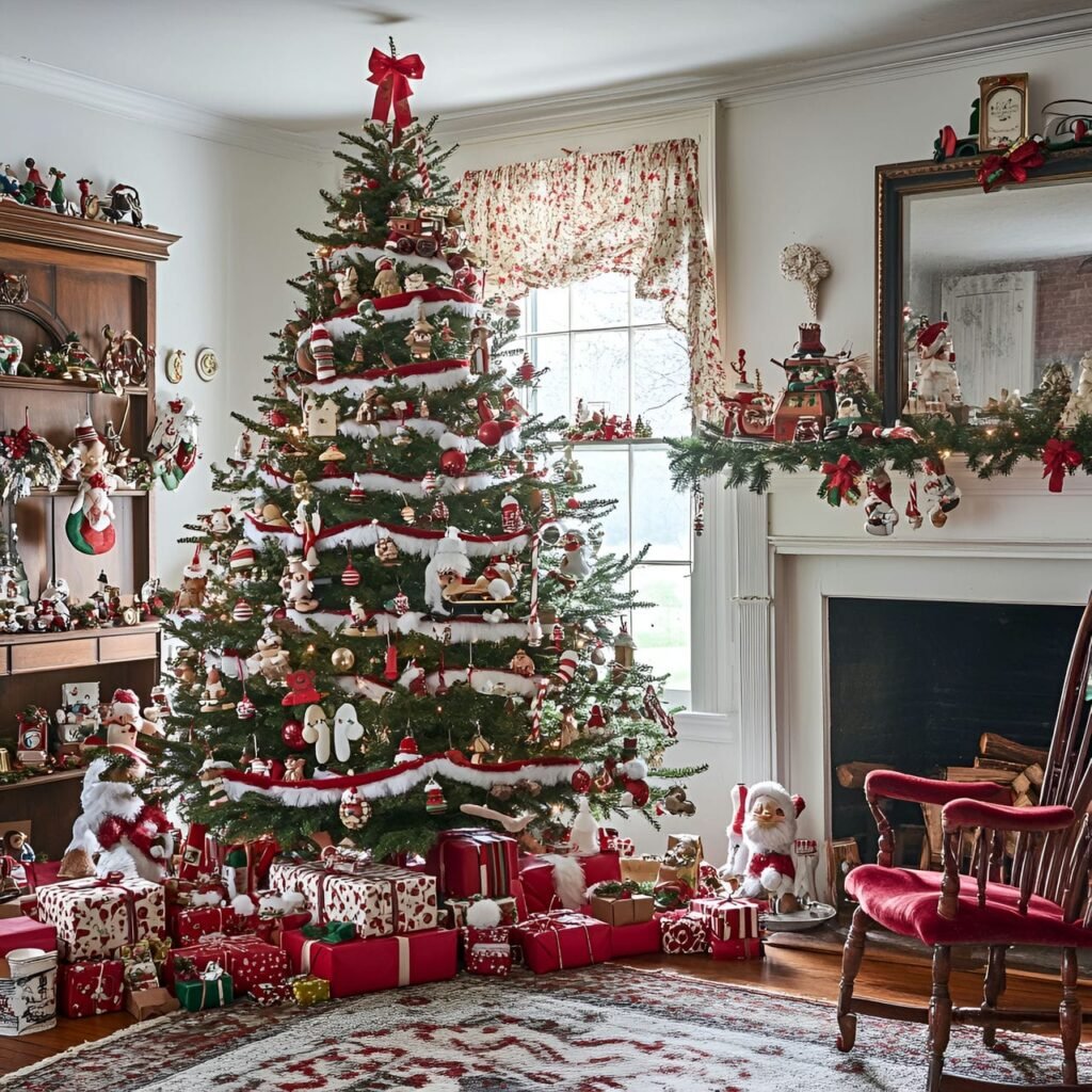 08. Classic Toys Tree with Wooden Toys and Red Velvet Ribbons