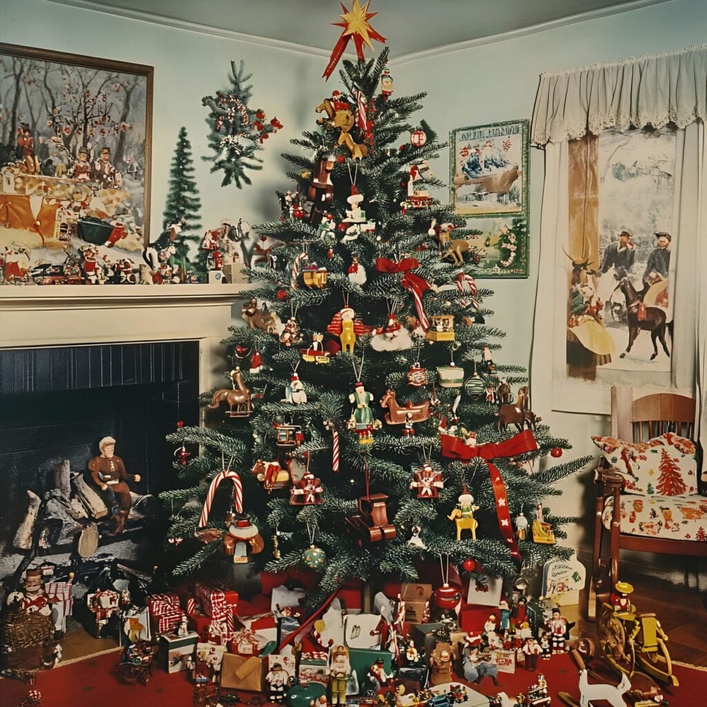 08. Classic Toys Tree with Wooden Toys and Red Velvet Ribbons