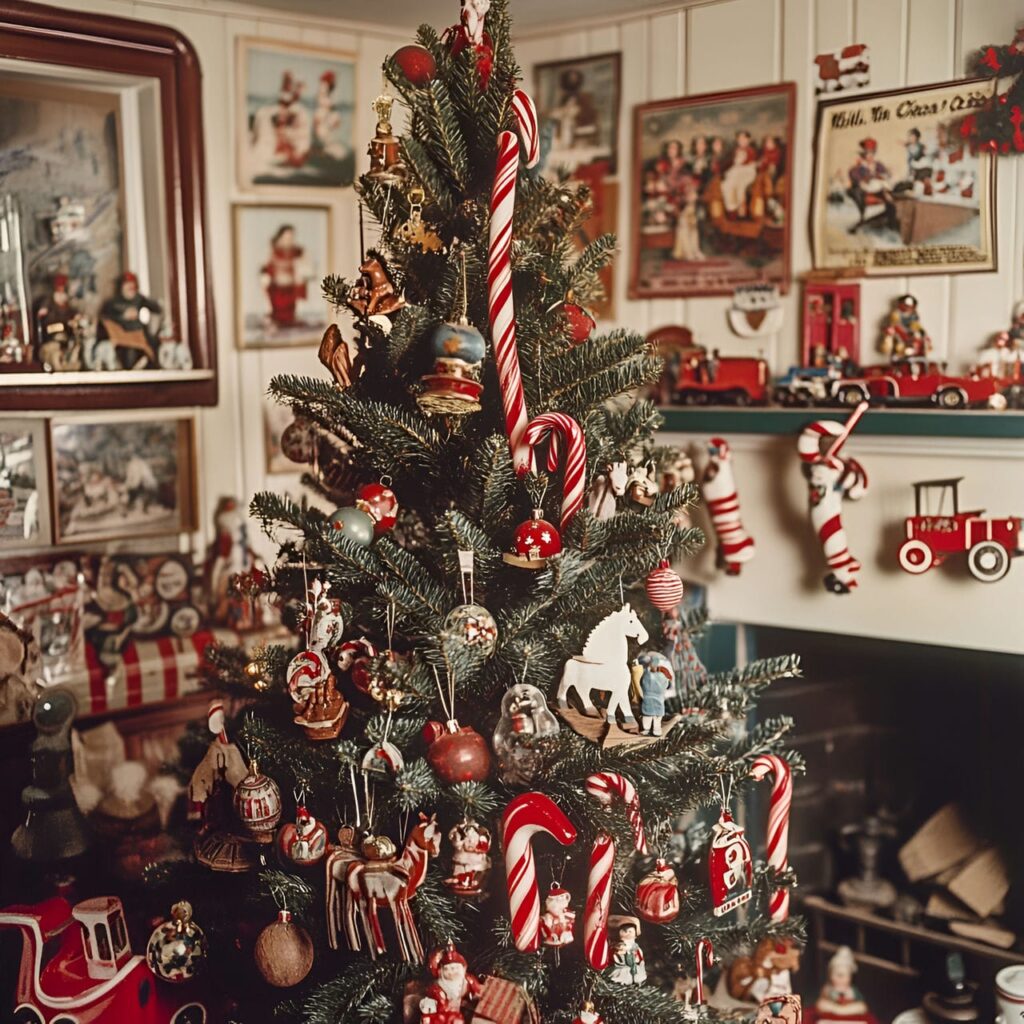 08. Classic Toys Tree with Wooden Toys and Red Velvet Ribbons