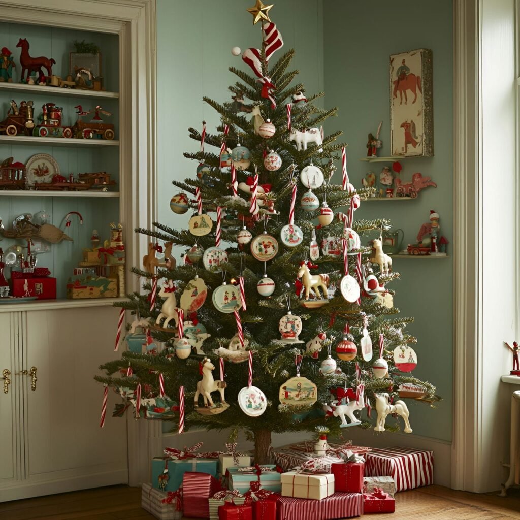 08. Classic Toys Tree with Wooden Toys and Red Velvet Ribbons