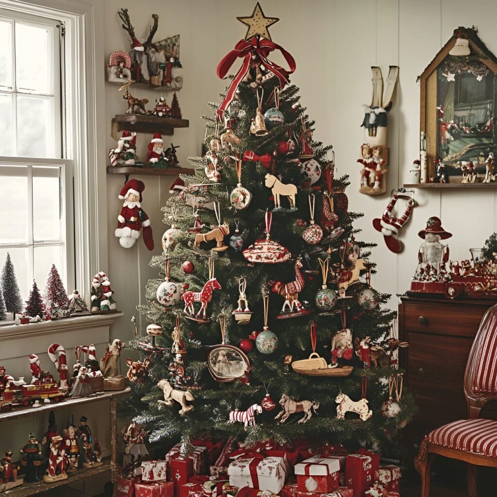 08. Classic Toys Tree with Wooden Toys and Red Velvet Ribbons