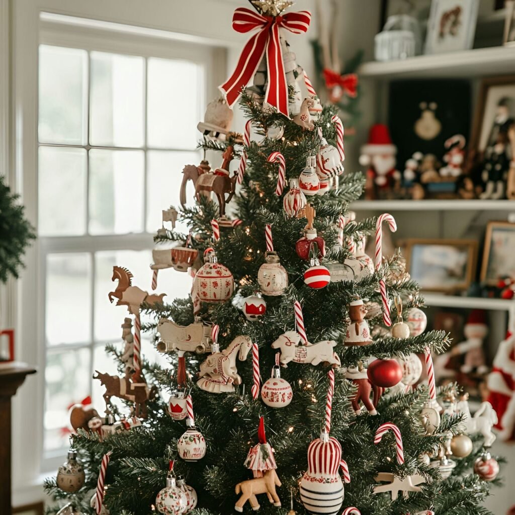 08. Classic Toys Tree with Wooden Toys and Red Velvet Ribbons