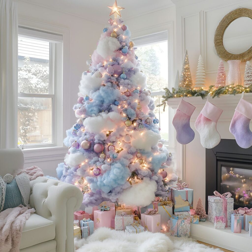 04. Cotton Candy Cloud Pastel Christmas Tree Dream with Fluffy Accents