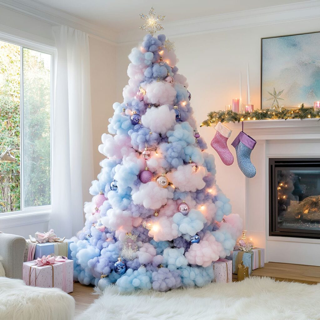 04. Cotton Candy Cloud Pastel Christmas Tree Dream with Fluffy Accents