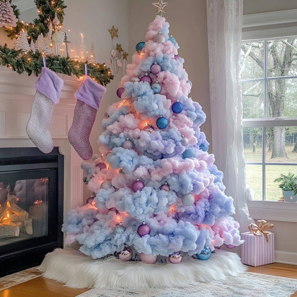 04. Cotton Candy Cloud Pastel Christmas Tree Dream with Fluffy Accents