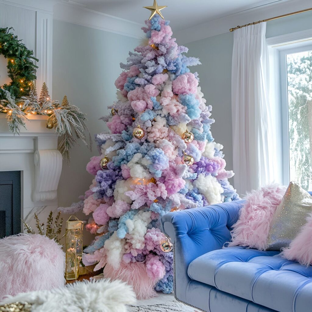 04. Cotton Candy Cloud Pastel Christmas Tree Dream with Fluffy Accents