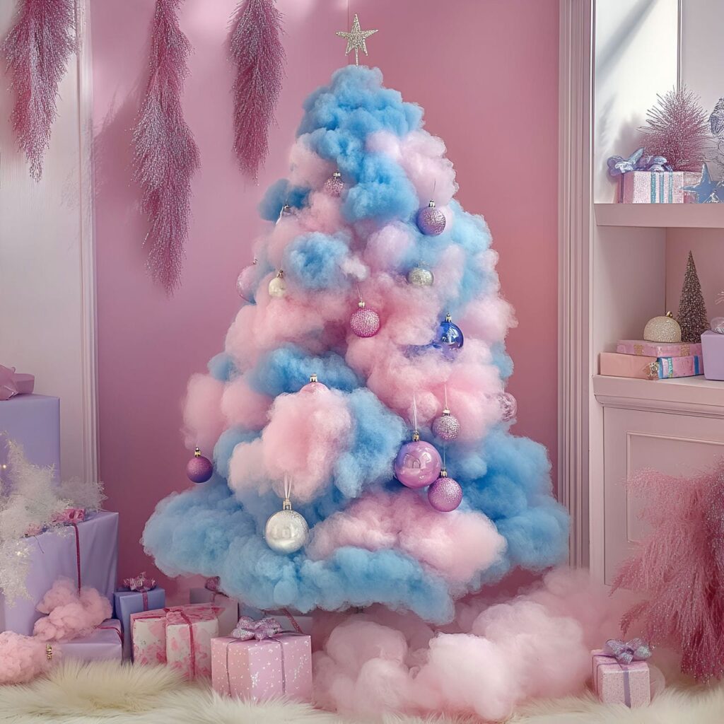 04. Cotton Candy Cloud Pastel Christmas Tree Dream with Fluffy Accents