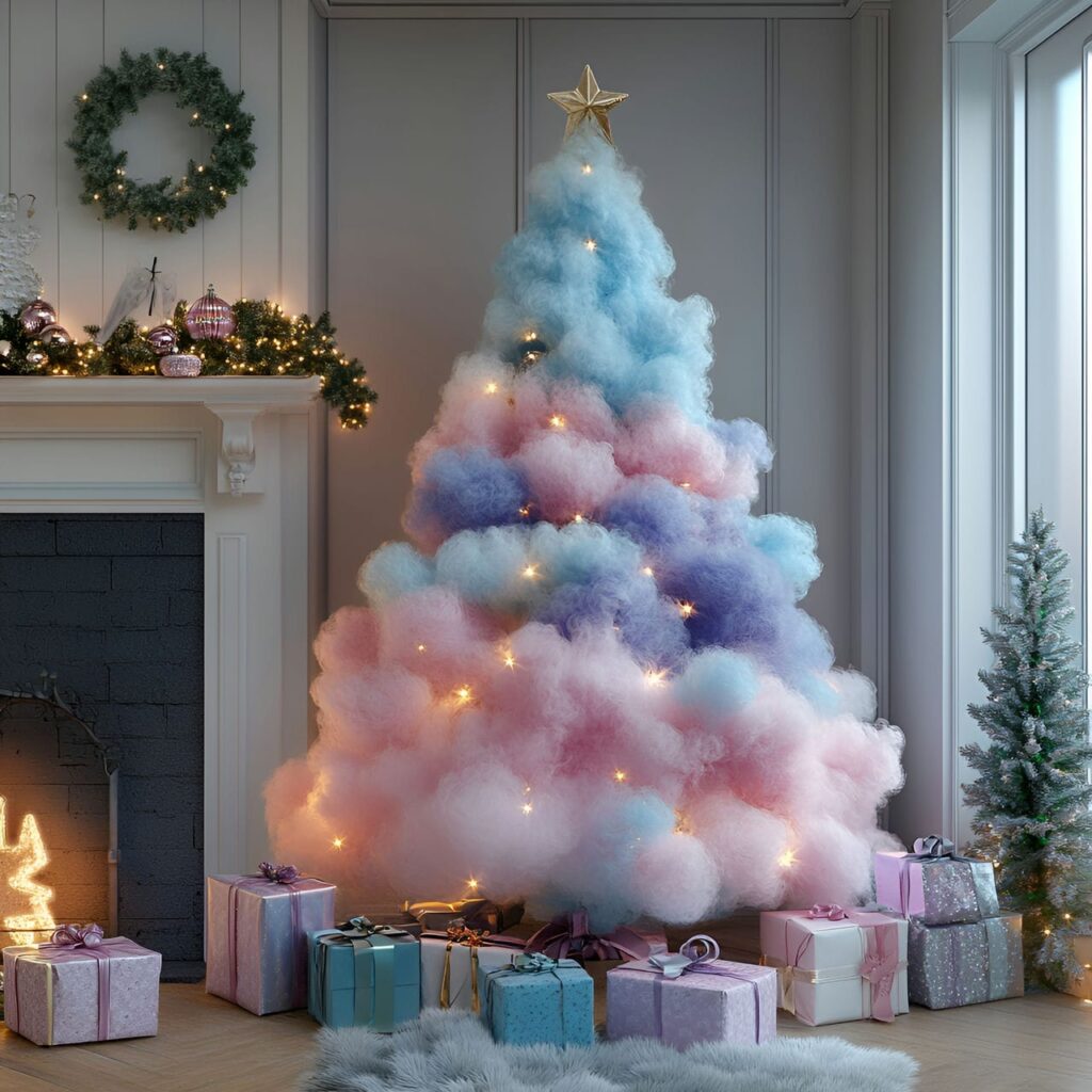 04. Cotton Candy Cloud Pastel Christmas Tree Dream with Fluffy Accents