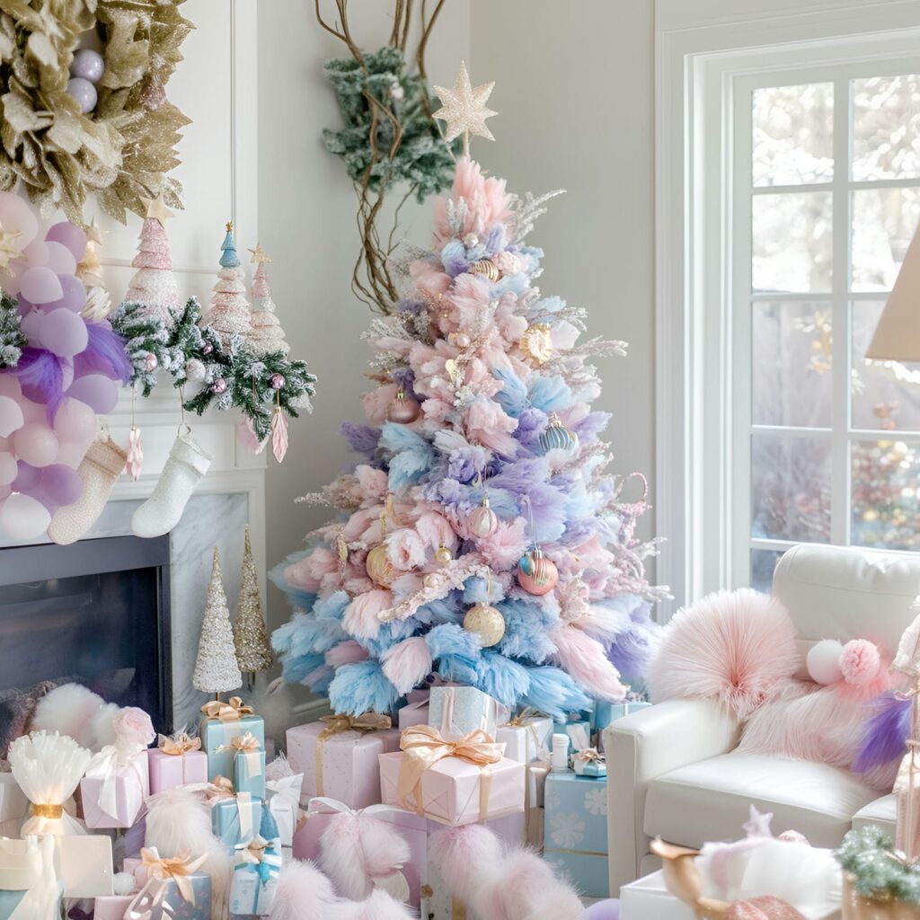 04. Cotton Candy Cloud Pastel Christmas Tree Dream with Fluffy Accents