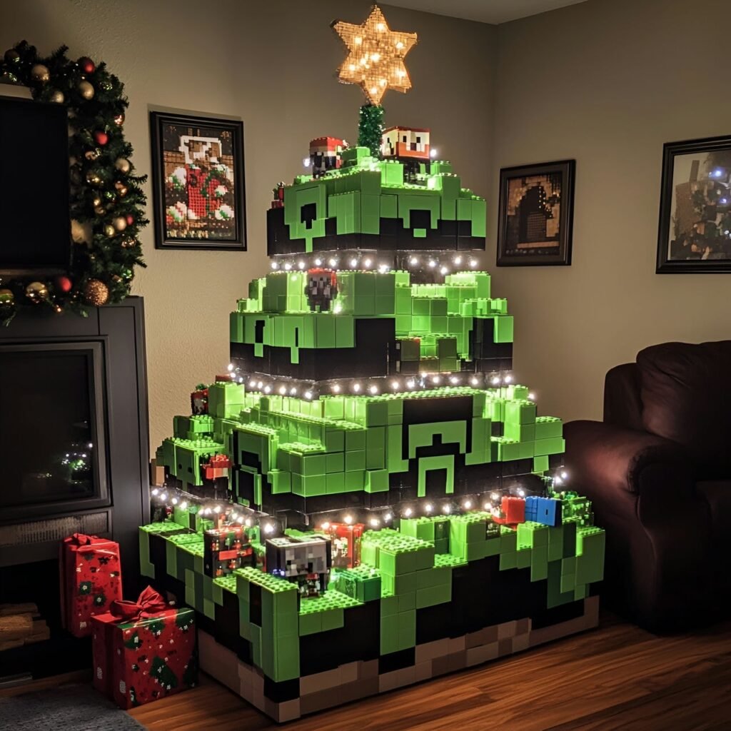 27. Minecraft-Inspired Christmas Tree: Blocky Holiday Décor for Gamers