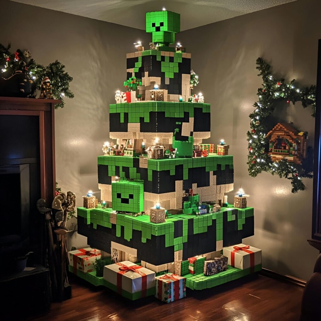 27. Minecraft-Inspired Christmas Tree: Blocky Holiday Décor for Gamers