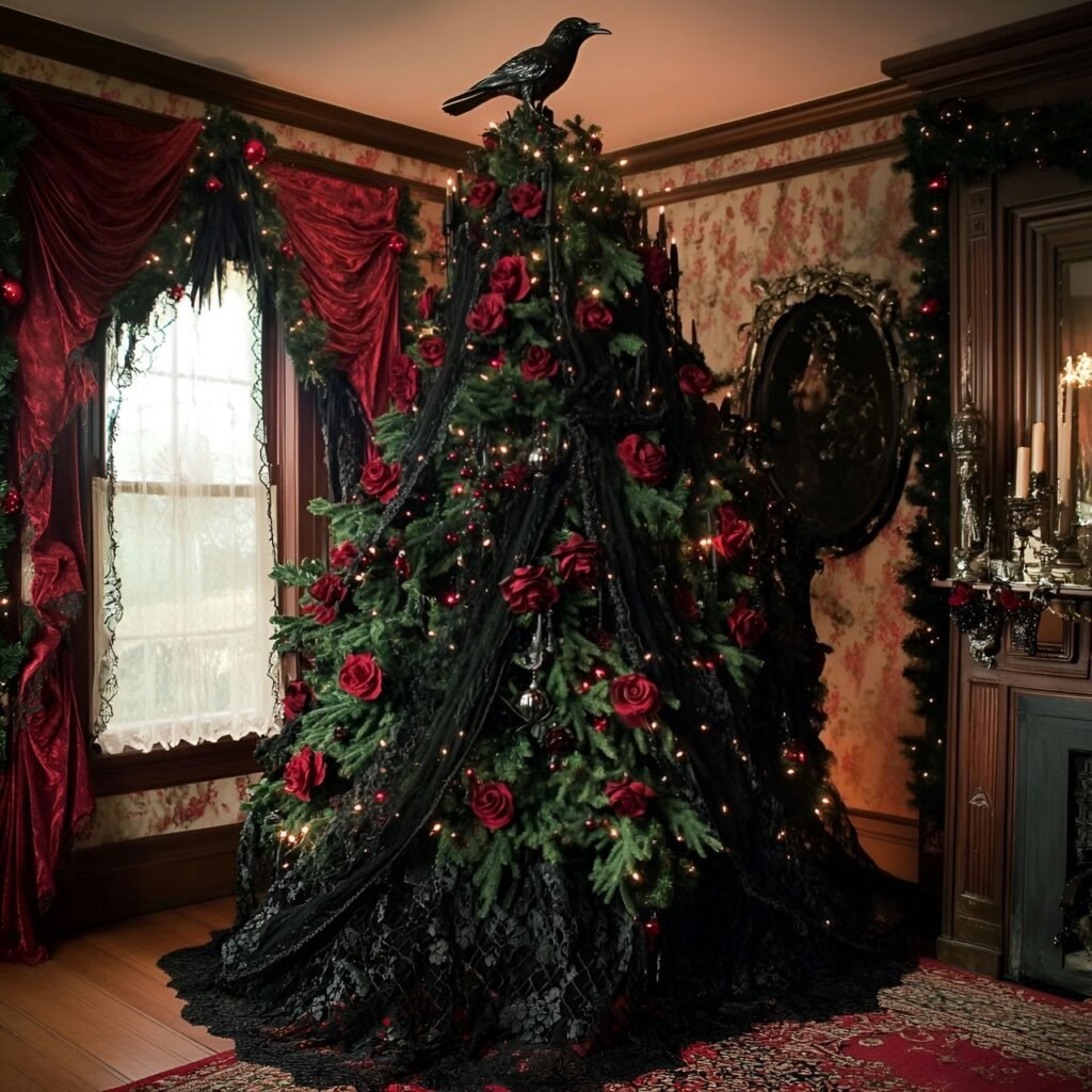 29. Gothic Christmas Tree: Darkly Enchanting Holiday Décor