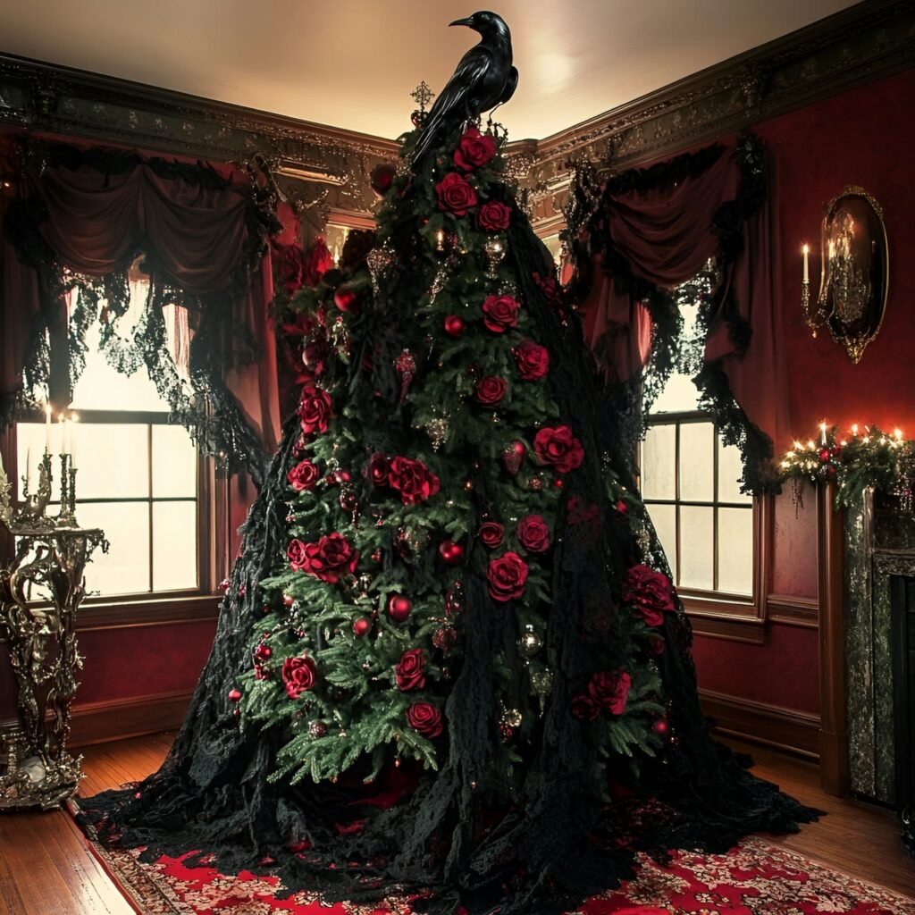 29. Gothic Christmas Tree: Darkly Enchanting Holiday Décor