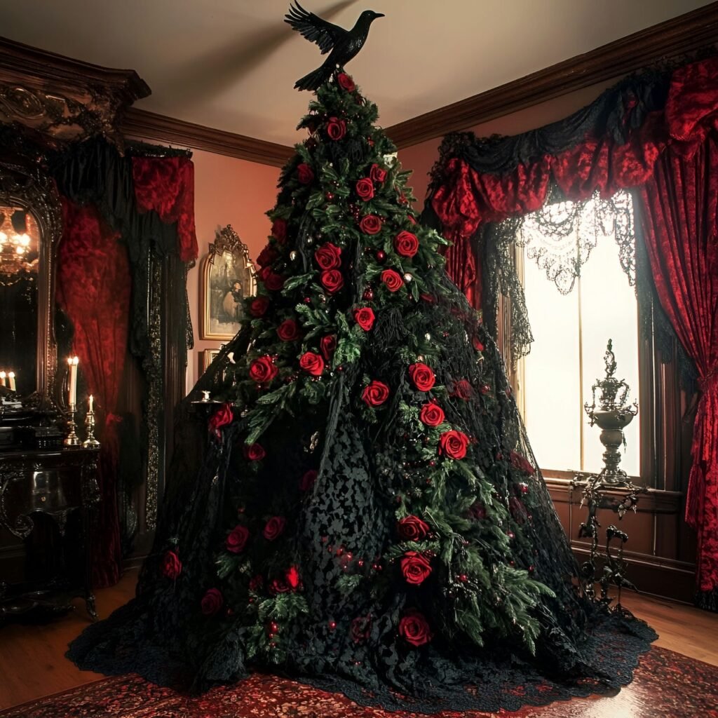 29. Gothic Christmas Tree: Darkly Enchanting Holiday Décor