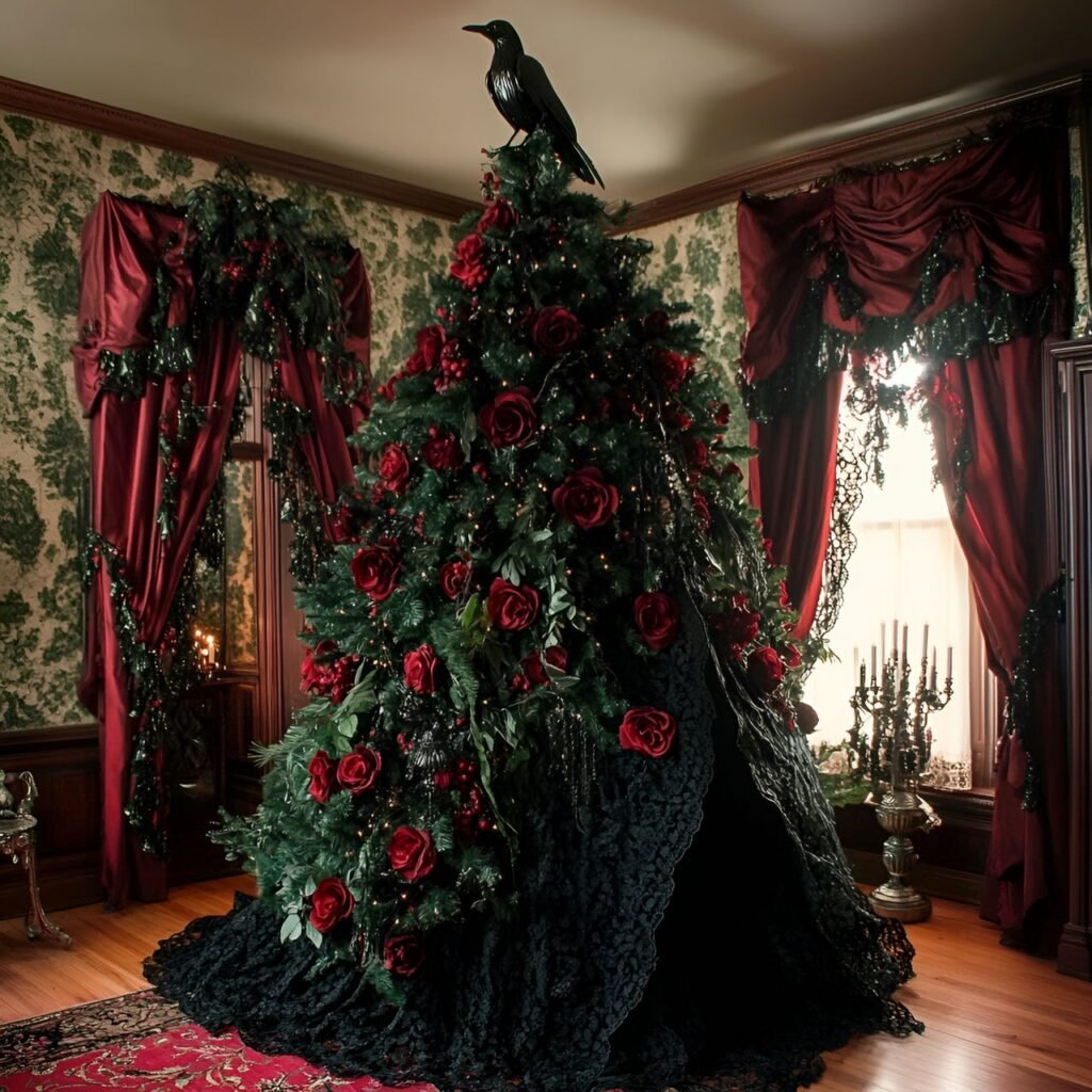 29. Gothic Christmas Tree: Darkly Enchanting Holiday Décor